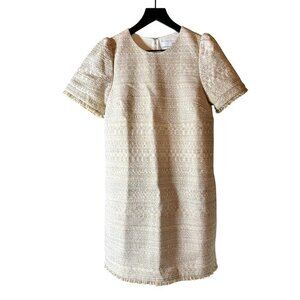 Cartolina Womens Short-Sleeve Tweed Shift Dress Beige Size 6